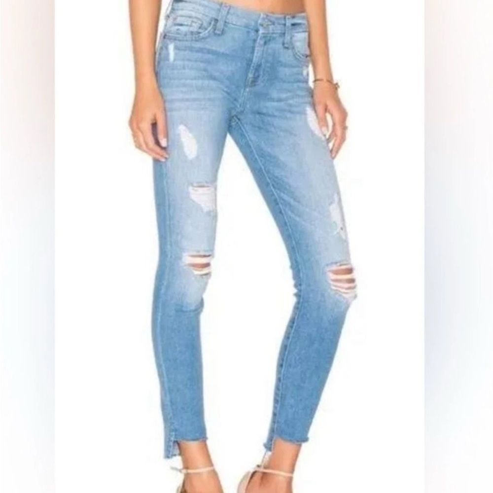 7 For All Mankind the ankle skinny light Blue Step Hem Distressed Jean women 30
